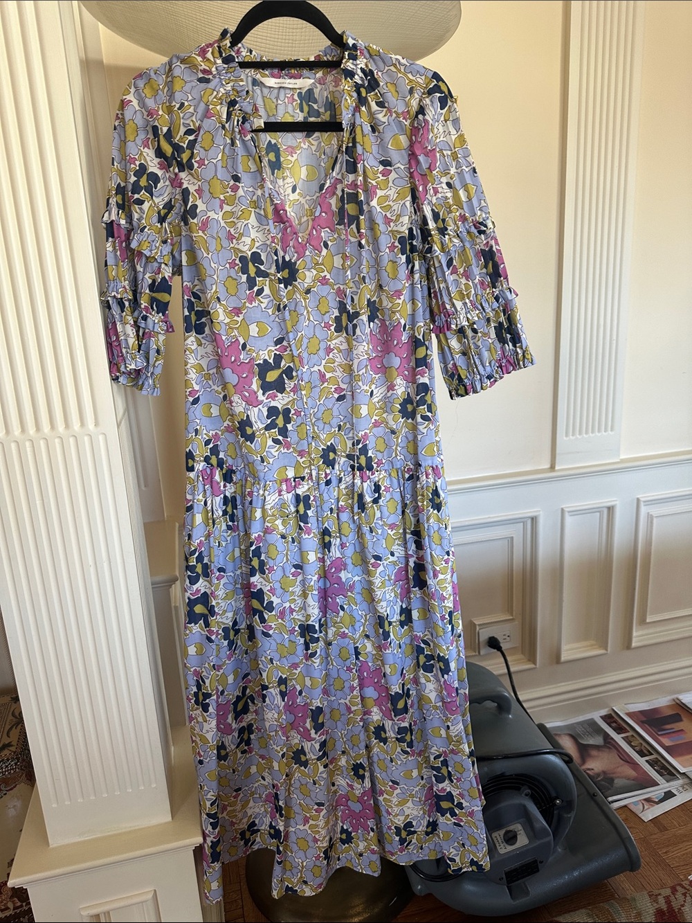 Rebecca Taylor Lavender Floral Maxi Dress with Pink and Yellow Accents